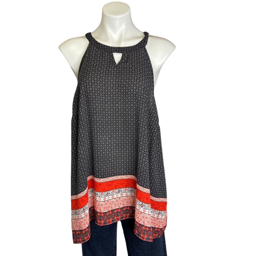 Torrid Black sleeveless top with Red Border Print (size 1)